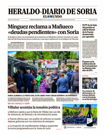 Portada de Heraldo-Diario de Soria de 24 de abril de 2024.