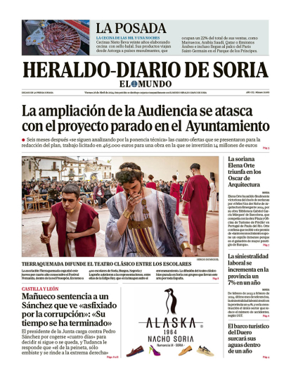 Portada de Heraldo Diario de Soria de este viernes 26 de abril de 2024
