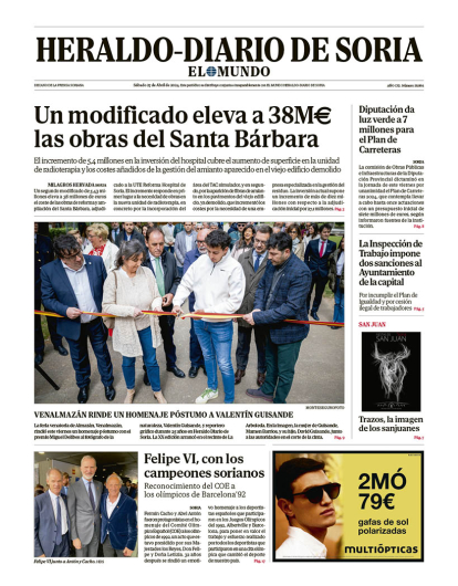 Portada de Heraldo Diario de Soria del 27 de abril de 2024