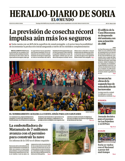 Portada de Heraldo Diario de Soria del 28 de abril de 2024