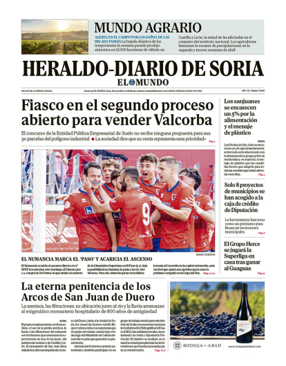 Portada de Heraldo Diario de Soria del 29 de abril de 2024