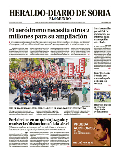 Portada de Heraldo Diario de Soria del 2 de mayo de 2024