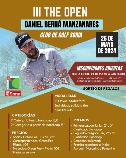 Cartel del III Open Daniel Berná que el día 26 de mayo se disputa en Pedrajas.
