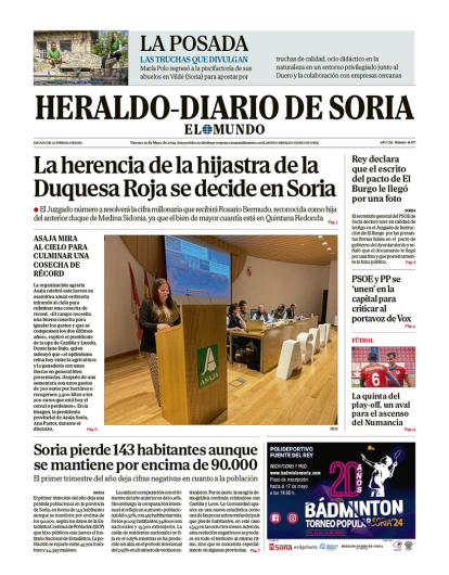 Portada de Heraldo-Diario de Soria de 10 de mayo de 2024.
