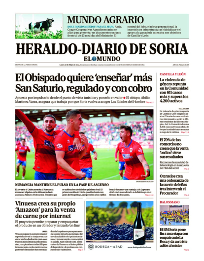 Portada de Heraldo-Diario de Soria de 20 de mayo de 2024.