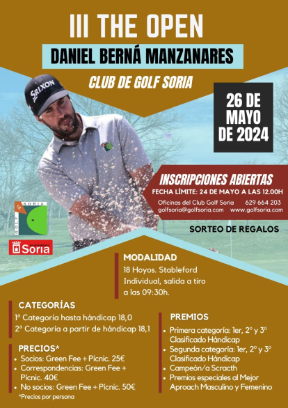 Cartel del torneo del Club de Golf Soria que tiene lugar este domingo.