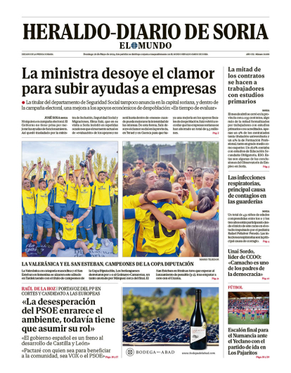 Portada de Heraldo Diario de Soria del 26 de mayo de 2024.