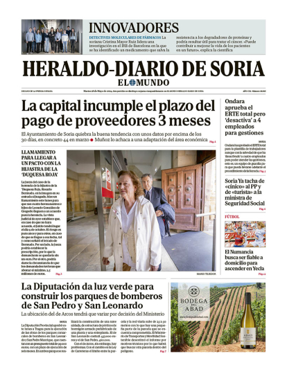 Portada de Heraldo Diario de Soria del 28 de mayo de 2024.