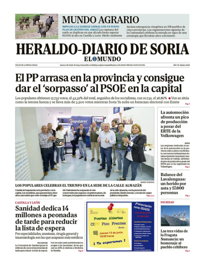 Portada de Heraldo Diario de Soria del 10 de junio de 2024.