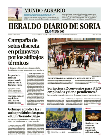 Portada de Heraldo-Diario de Soria del 24 de junio de 2024.