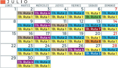 Horarios de las visitas del mes de julio.