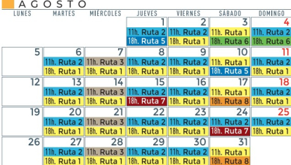 Horarios de las visitas en el mes de agosto.