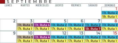 Horarios de las visitas en septiembre.