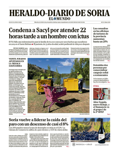 Portada de Heraldo-Diario de Soria de 3 de julio de 2024