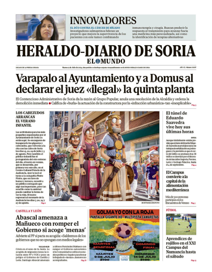 Portada de Heraldo Diario de Soria del 9 de julio de 2024