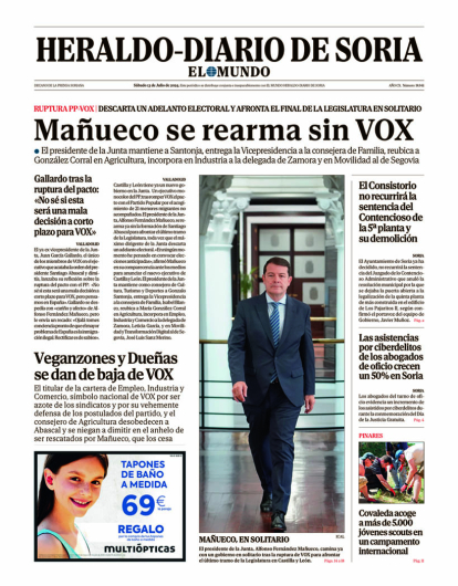 Portada de Heraldo Diario de Soria del 13 de julio de 2024