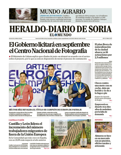 Portada de Heraldo Diario de Soria del 29 de julio de 2024.