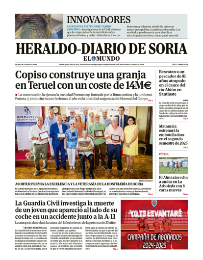 Portada de Heraldo Diario de Soria del 30 de julio de 2024.