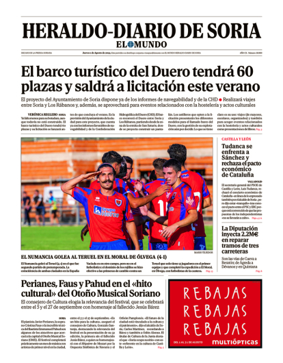 Portada de Heraldo Diario de Soria del 1 de agosto de 2024