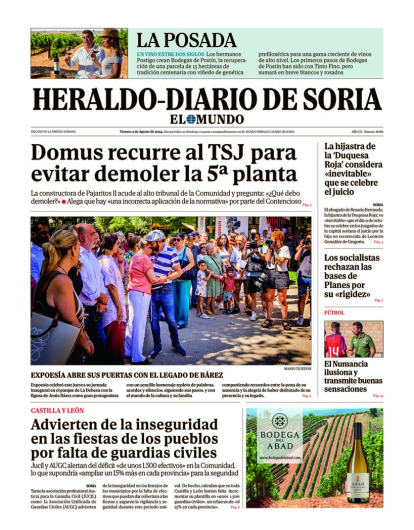 Portada de Heraldo Diario de Soria del 2 de agosto de 2024