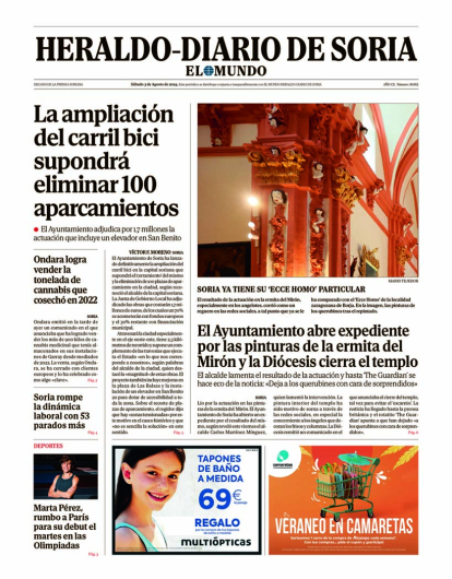 Portada de Heraldo Diario de Soria del 3 de agosto de 2024.