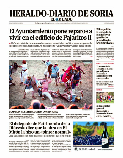 Portada de Heraldo Diario de Soria del 4 de agosto de 2024.