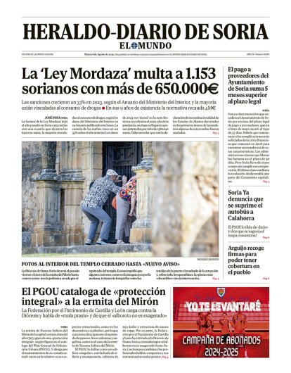 Portada de Heraldo Diario de Soria del 6 de agosto de 2024.