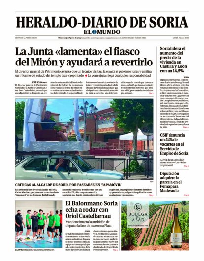 Portada de Heraldo Diario de Soria del 7 de agosto de 2024.