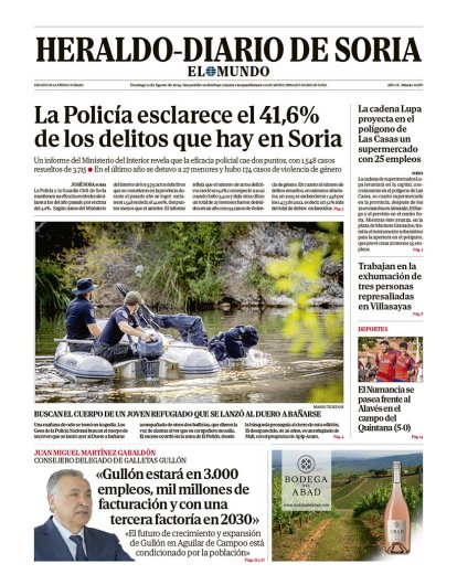 Portada de Heraldo Diario de Soria del 11 de agosto de 2024.