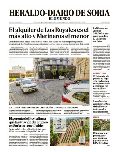 Portada de Heraldo-Diario de Soria de 14 de agosto de 2024.