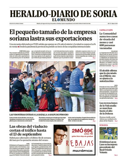 Portada de Heraldo-Diario de Soria de 19 de agosto de 2024.