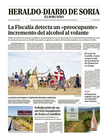 Portada de Heraldo-Diario de Soria de 18 de agosto de 2024.