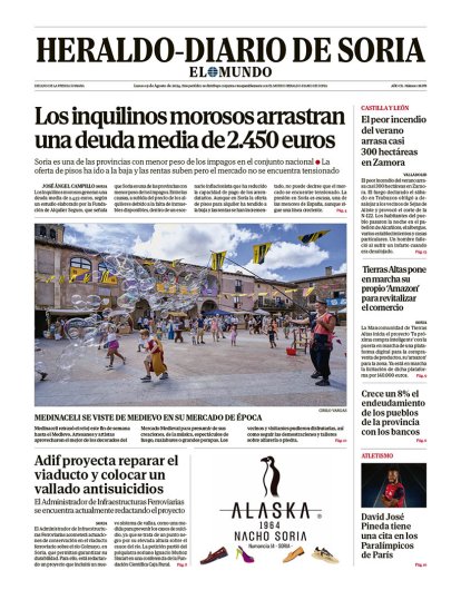 Portada de Heraldo-Diario de Soria de 19 de agosto de 2024.