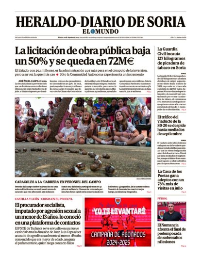 Portada de Heraldo-Diario de Soria de 20 de agosto de 2024