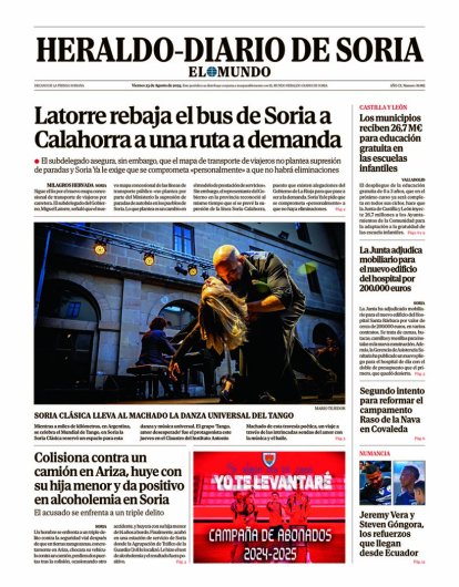 Portada de Heraldo-Diario de Soria de 23 de agosto de 2024