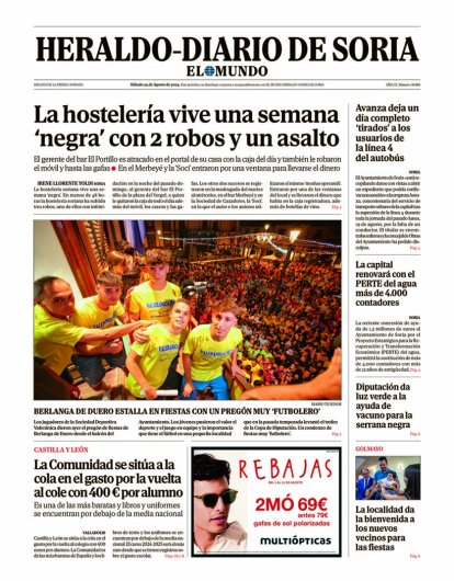 Portada de Heraldo-Diario de Soria de 24 de agosto de 2024.