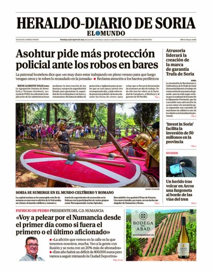 Portada de Heraldo-Diario de Soria de 25 de agosto de 2024.