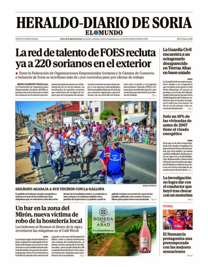 Portada de Heraldo-Diario de Soria de 26 de agosto de 2024.