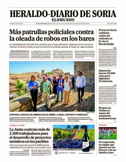 Portada de Heraldo-Diario de Soria de 27 de agosto de 2024.