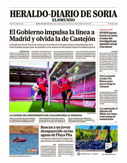 Portada de Heraldo-Diario de Soria de 28 de agosto de 2024.