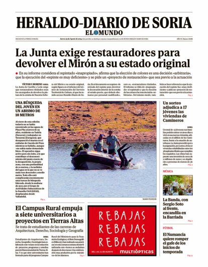 Portada de Heraldo-Diario de Soria de 29 de agosto de 2024.