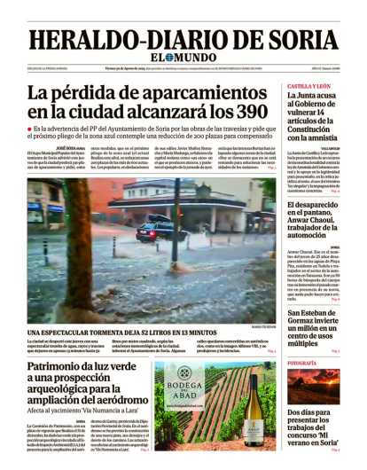 Portada de Heraldo-Diario de Soria del 30  de agosto de 2024.