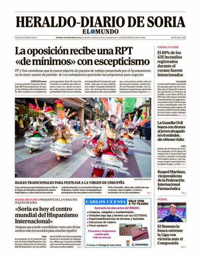 Portada de Heraldo-Diario de Soria del domingo 1 de septiembre de 2024.