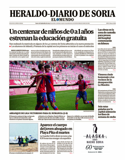 Portada de Heraldo-Diario de Soria de 2 de septiembre de 2024