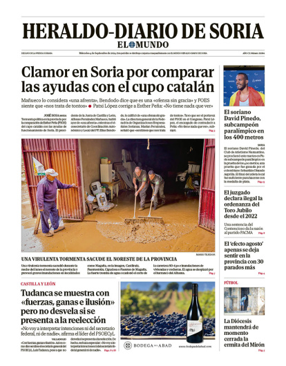 Portada de Heraldo-Diario de Soria de 4 de septiembre de 2024