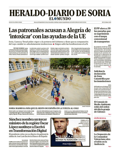 Portada de Heraldo-Diario de Soria de 5 de septiembre de 2024.