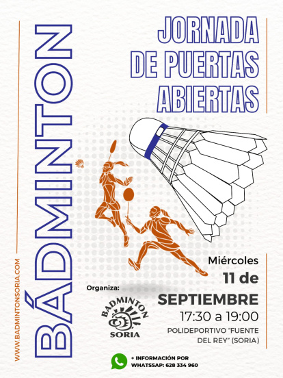 Cartel de la jornada de puertas abiertas del Club Bádminton Soria.