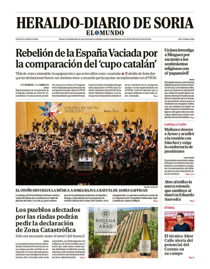 Portada de Heraldo-Diario de Soria de 6 de septiembre de 2024.