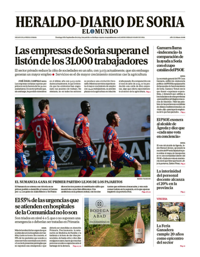 Portada de Heraldo-Diario de Soria de 8 de septiembre de 2024.