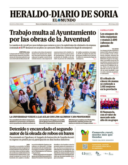 Portada de Heraldo-Diario de Soria de 10 de septiembre de 2024.